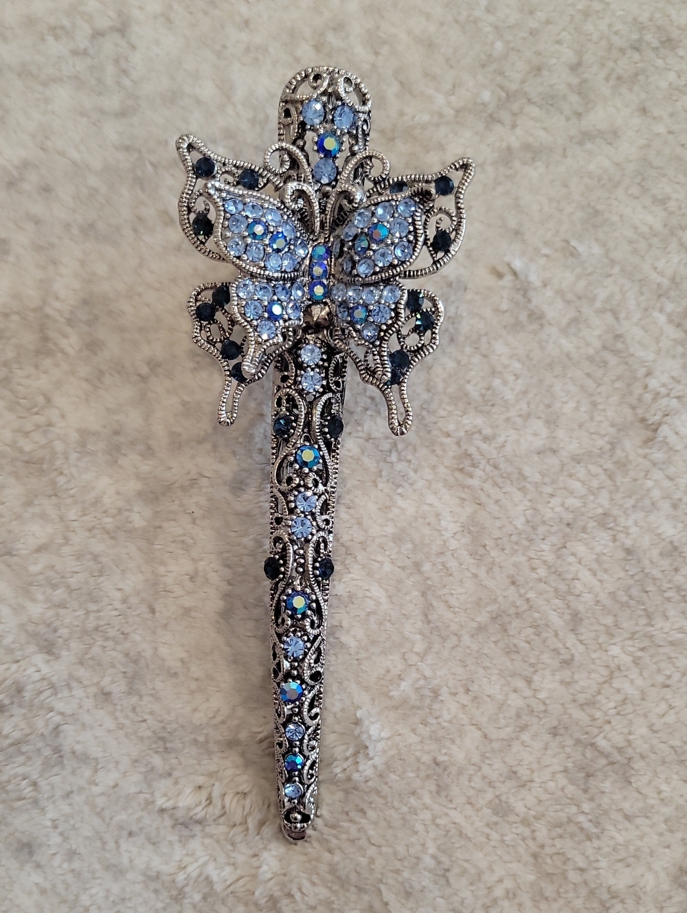 Blue Butterfly Crystal Hair Clip, Large Size